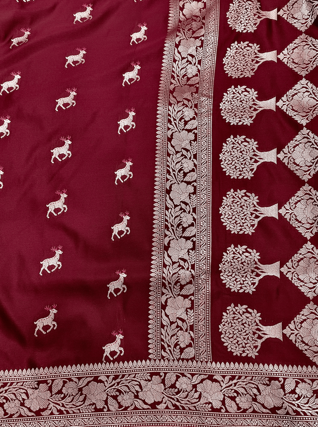 Wine Maroon Handloom Mushroo Satin Silk Saree
