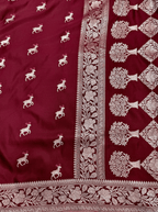 Wine Maroon Handloom Mushroo Satin Silk Saree