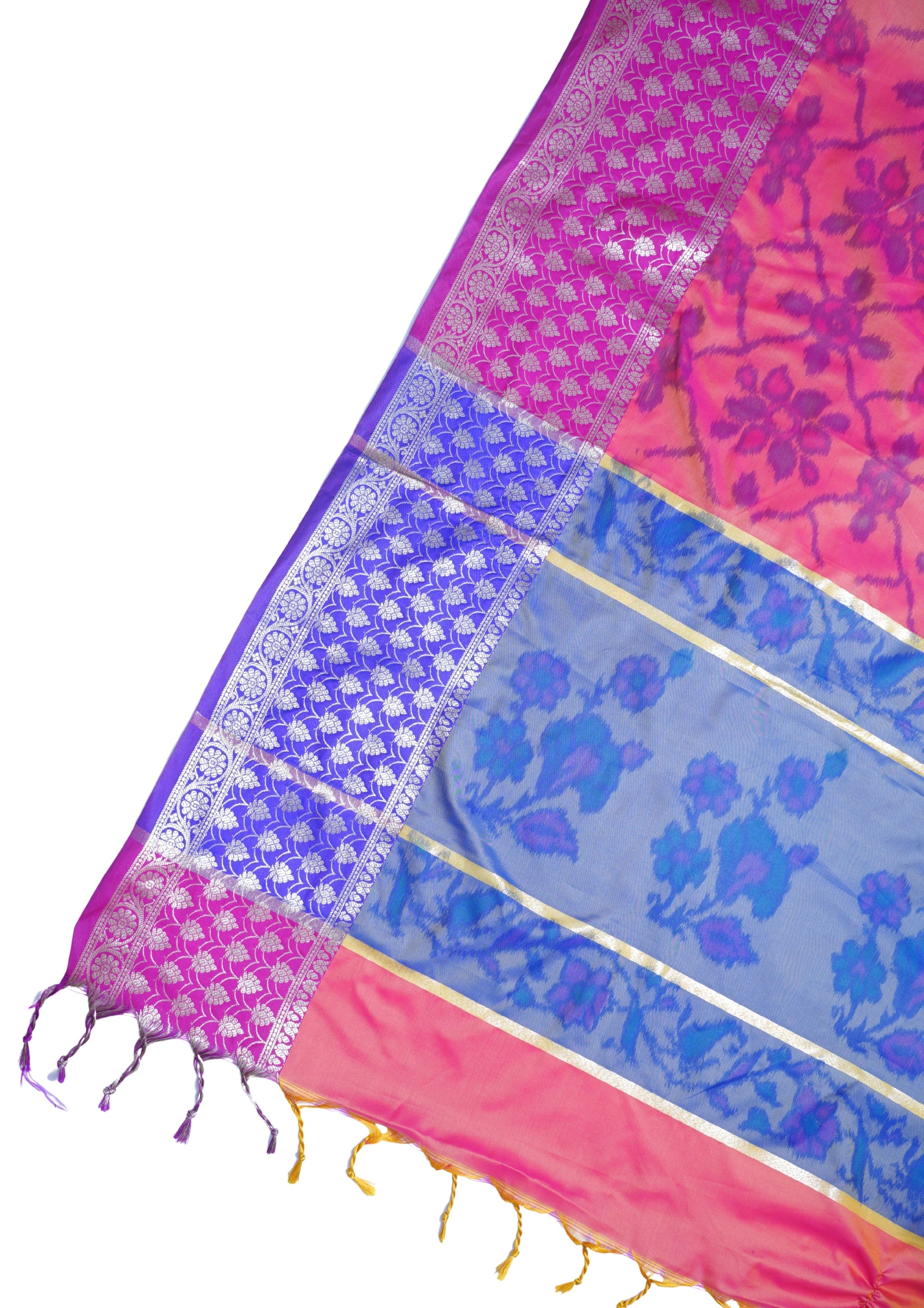 Pink & Purple Soft Silk Saree with Skirt Zari Border & Fancy Print