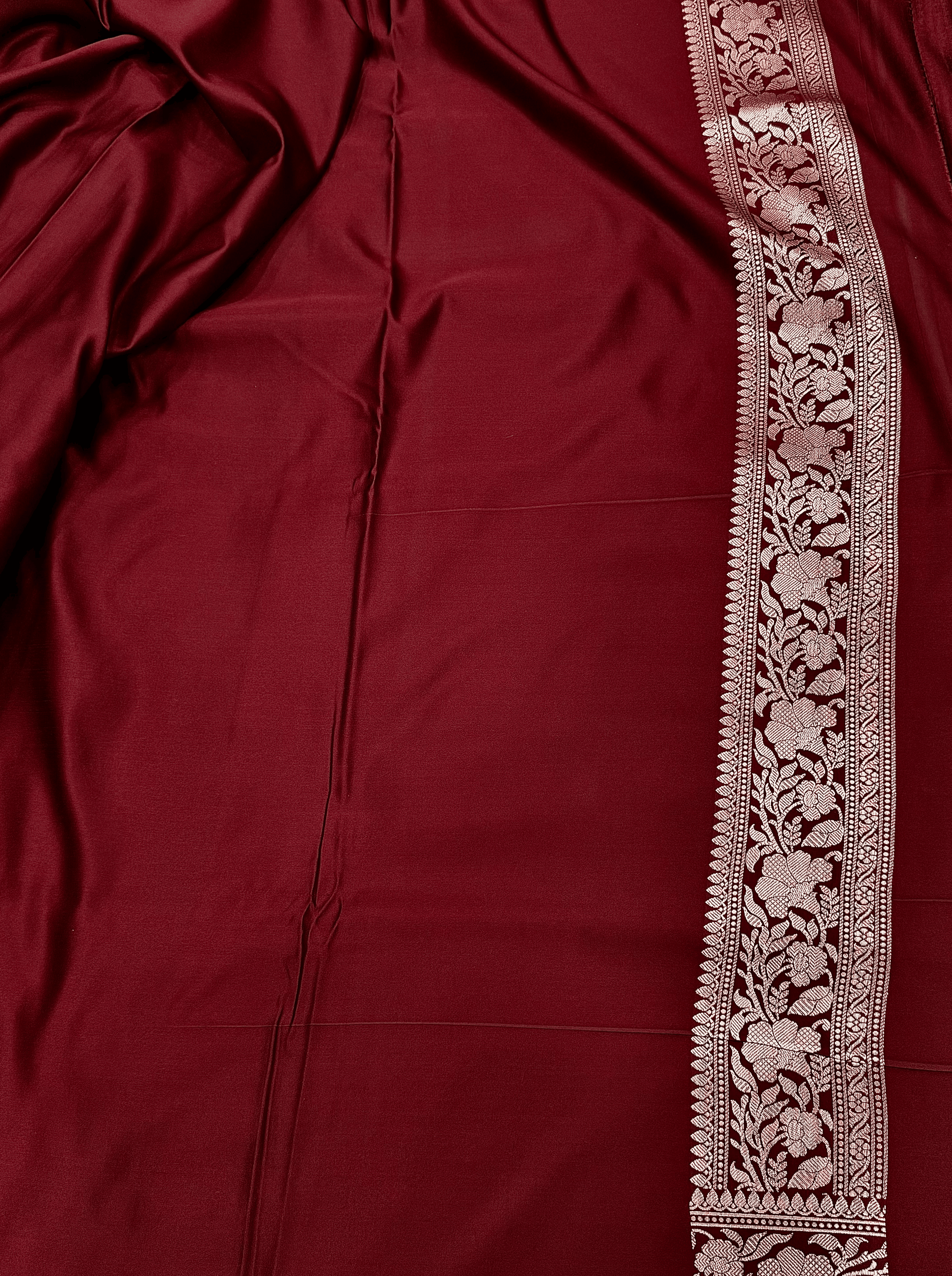 Wine Maroon Handloom Mushroo Satin Silk Saree