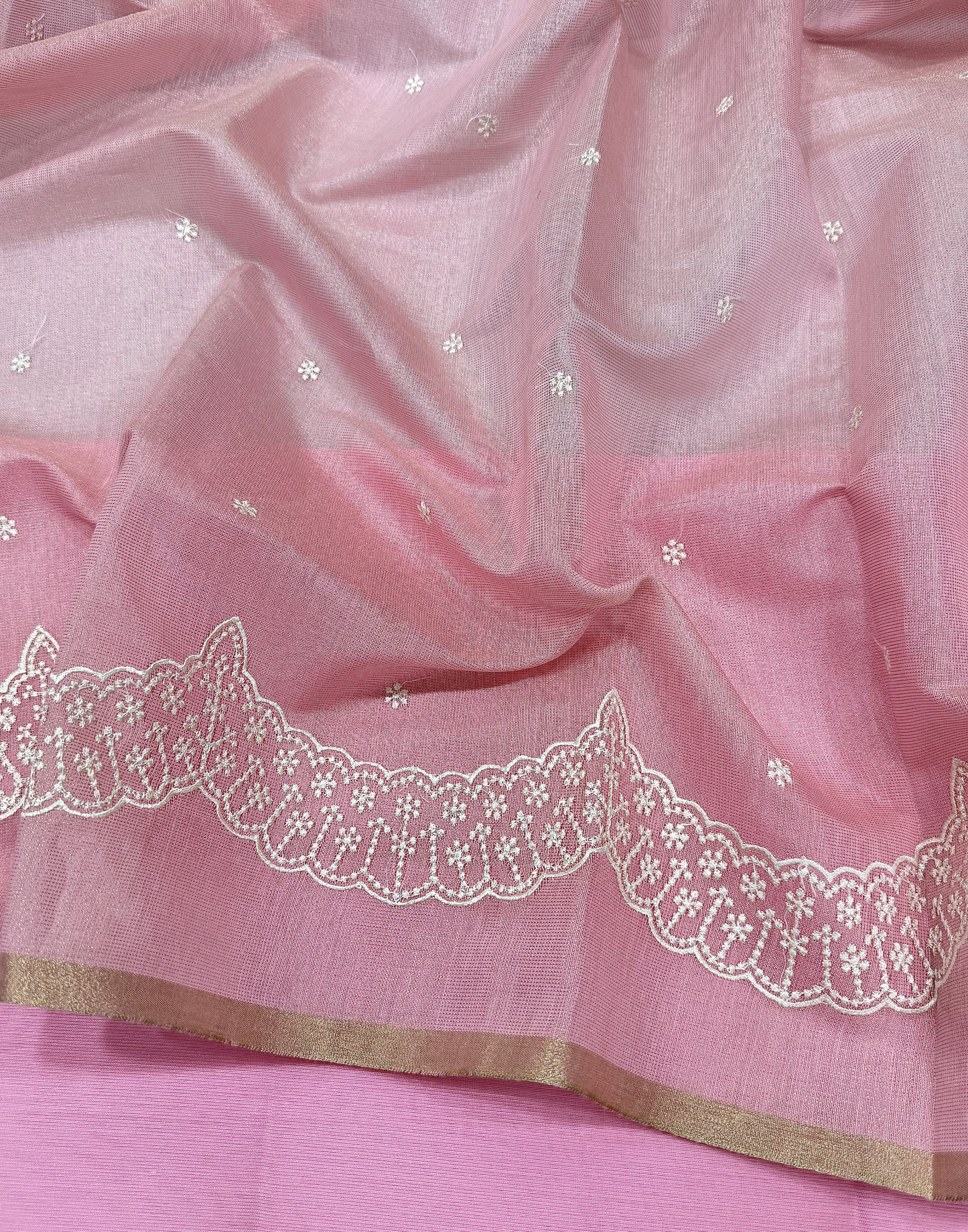 Dusty Rose Linen Tissue Unstitched Suit with Thread Embroidery