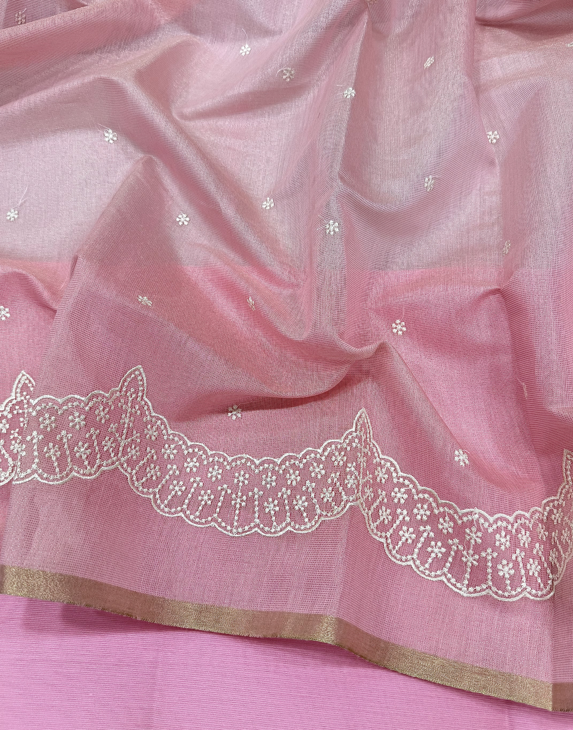 Dusty Rose Linen Tissue Unstitched Suit with Thread Embroidery