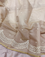 Beige Linen Tissue Unstitched Suit with Thread Embroidery