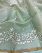 Mint Green Linen Tissue Unstitched Suit with Thread Embroidery