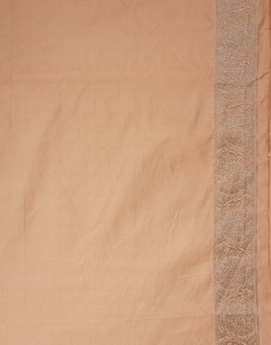 Pastel Peach Banarasi Mushroo Silk Saree with Floral Weaving & Zari Border