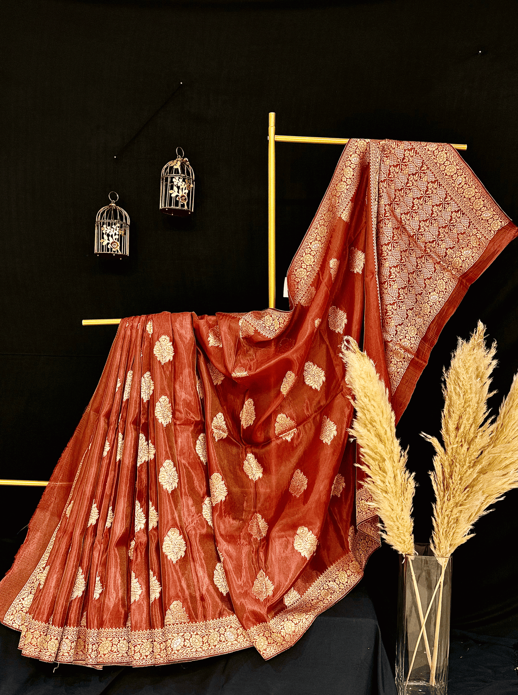 Rose Red Georgette Tissue Silk Saree
