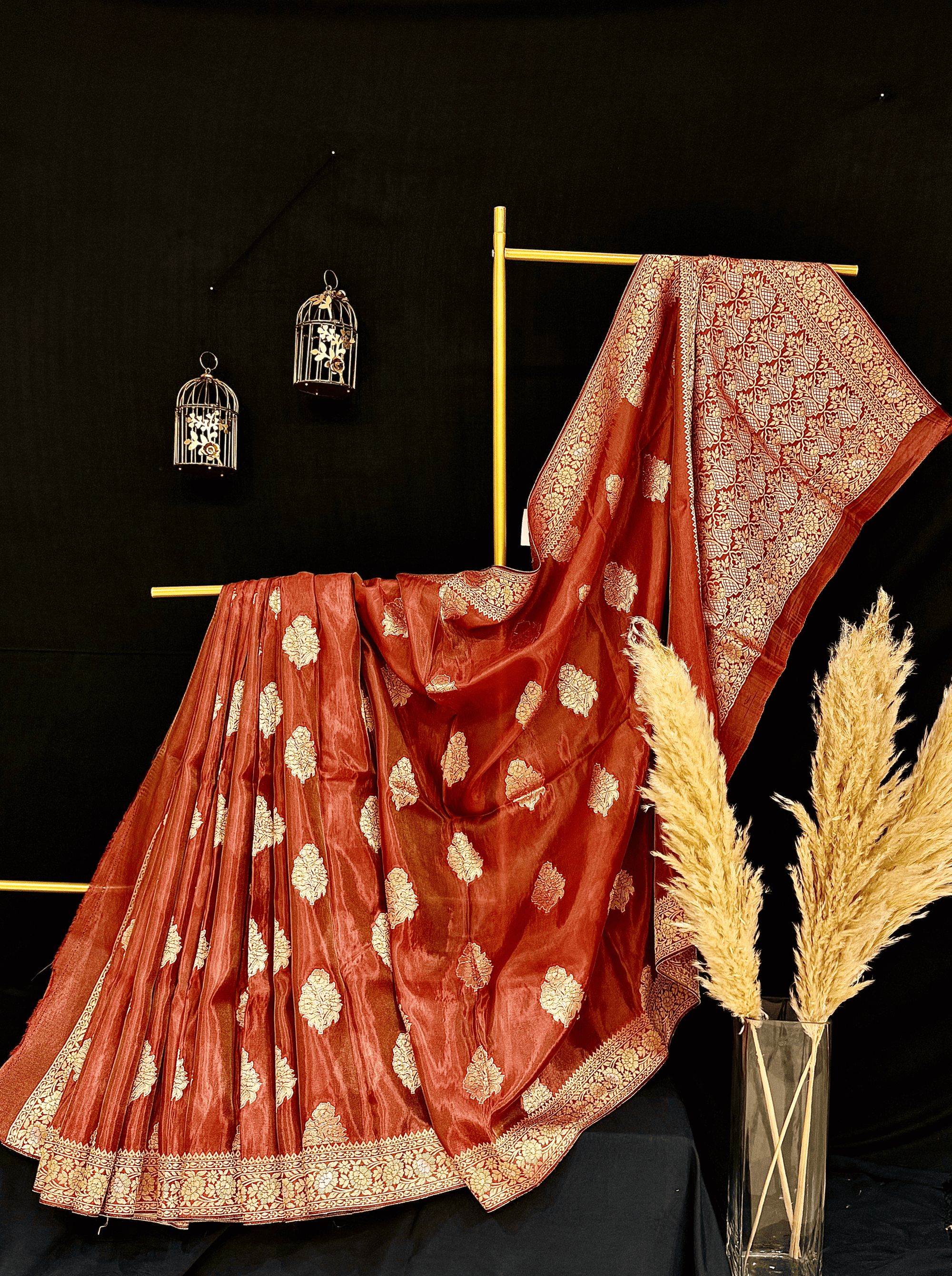 Rose Red Georgette Tissue Silk Saree