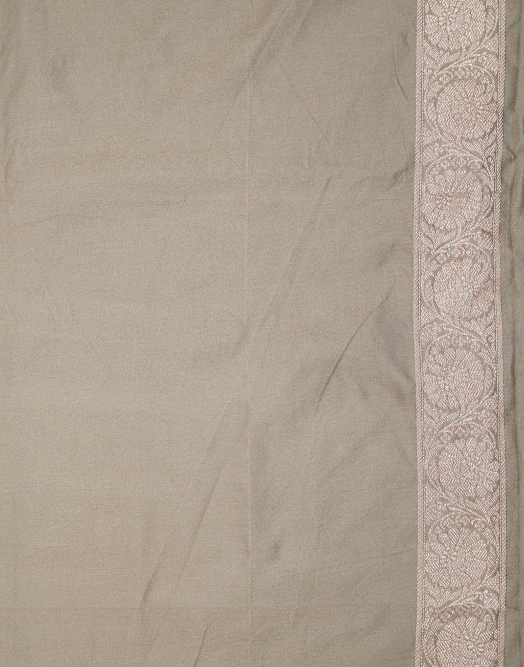 Ash Grey Banarasi Mushroo Silk Saree with Floral Weaving & Zari Border