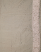 Ash Grey Banarasi Mushroo Silk Saree with Floral Weaving & Zari Border
