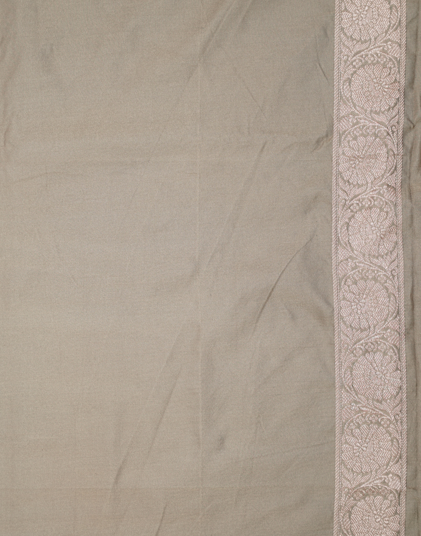 Ash Grey Banarasi Mushroo Silk Saree with Floral Weaving & Zari Border
