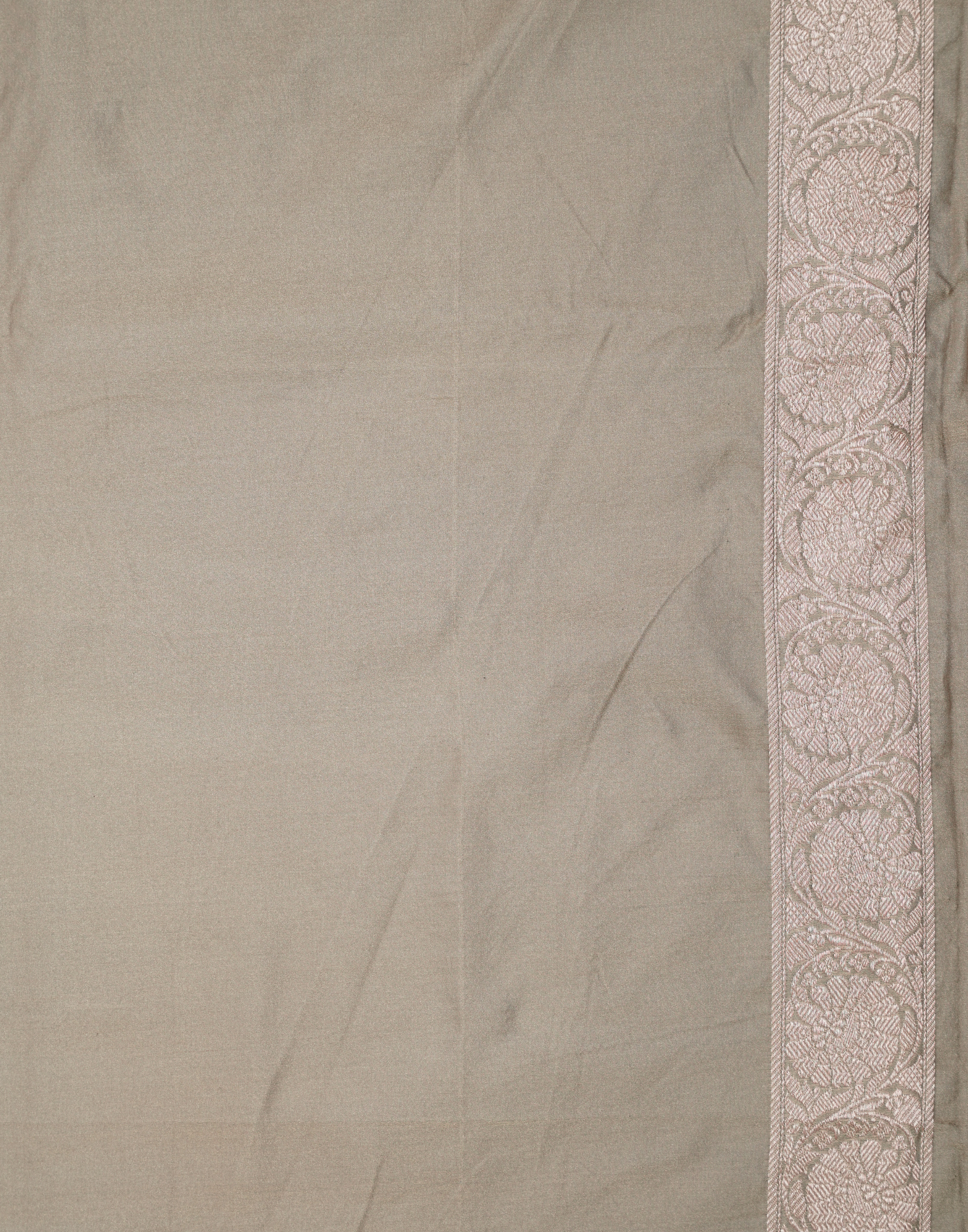 Ash Grey Banarasi Mushroo Silk Saree with Floral Weaving & Zari Border