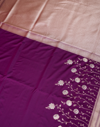 Royal Purple Banarasi Mushroo Silk Saree with Floral Weaving & Zari Border
