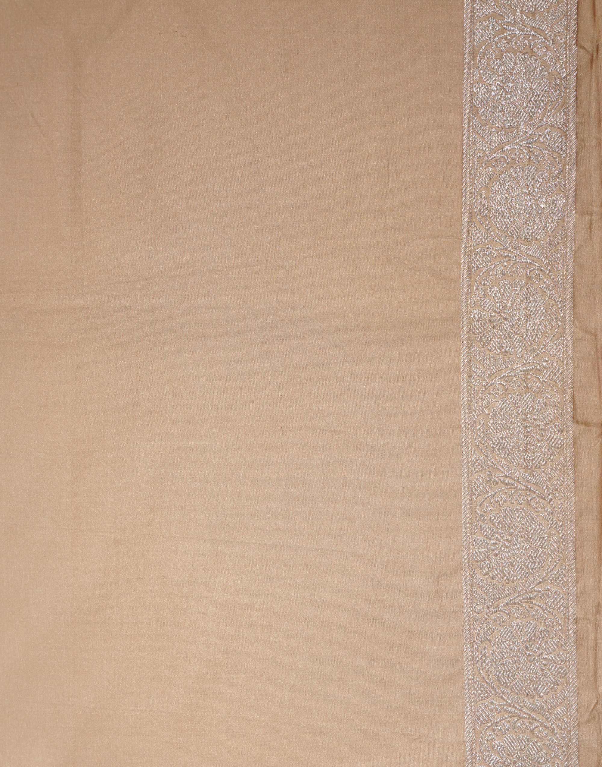 Peach Beige Banarasi Mushroo Silk Saree with Floral Weaving & Zari Border