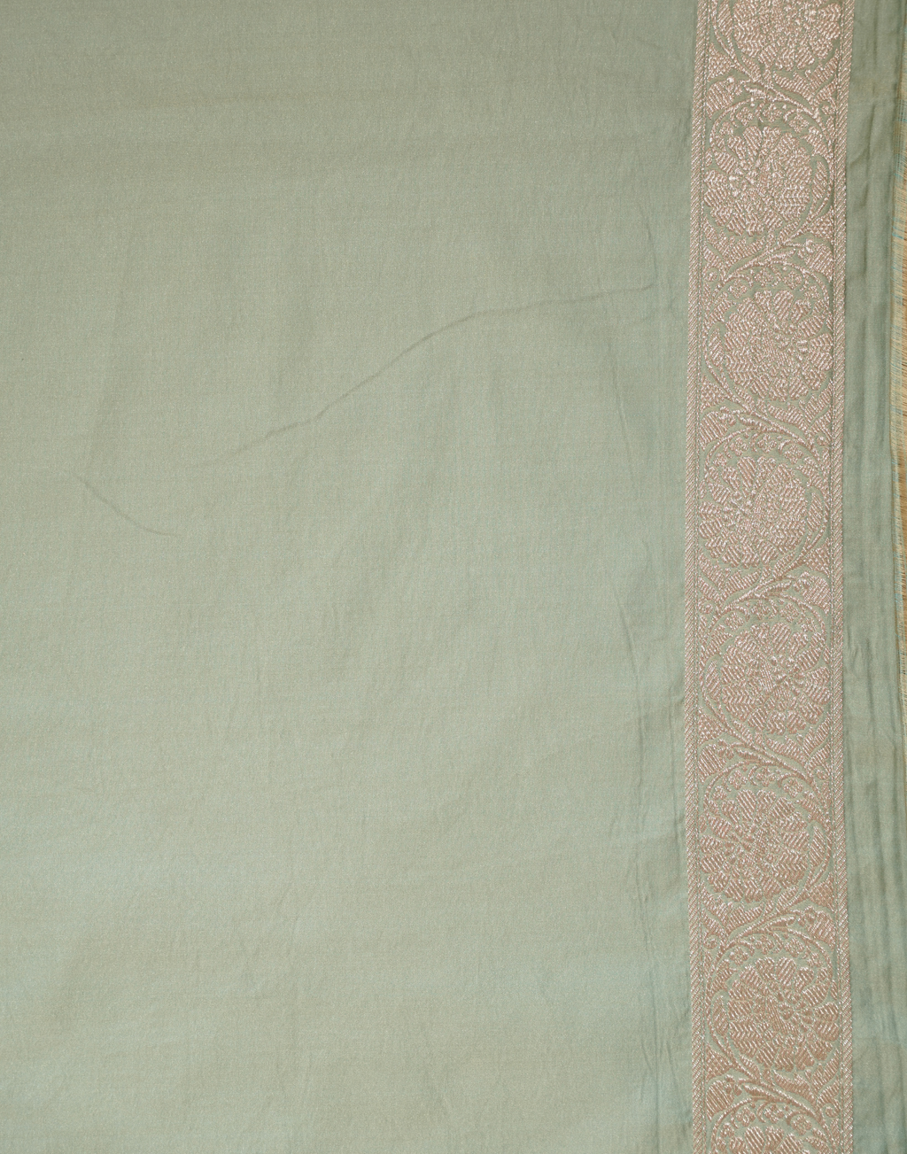 Pistachio Green Banarasi Mushroo Silk Saree with Floral Weaving & Zari Border