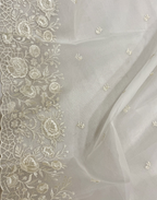 Off White Organza Unstitched Suit with Self Floral Embroidery