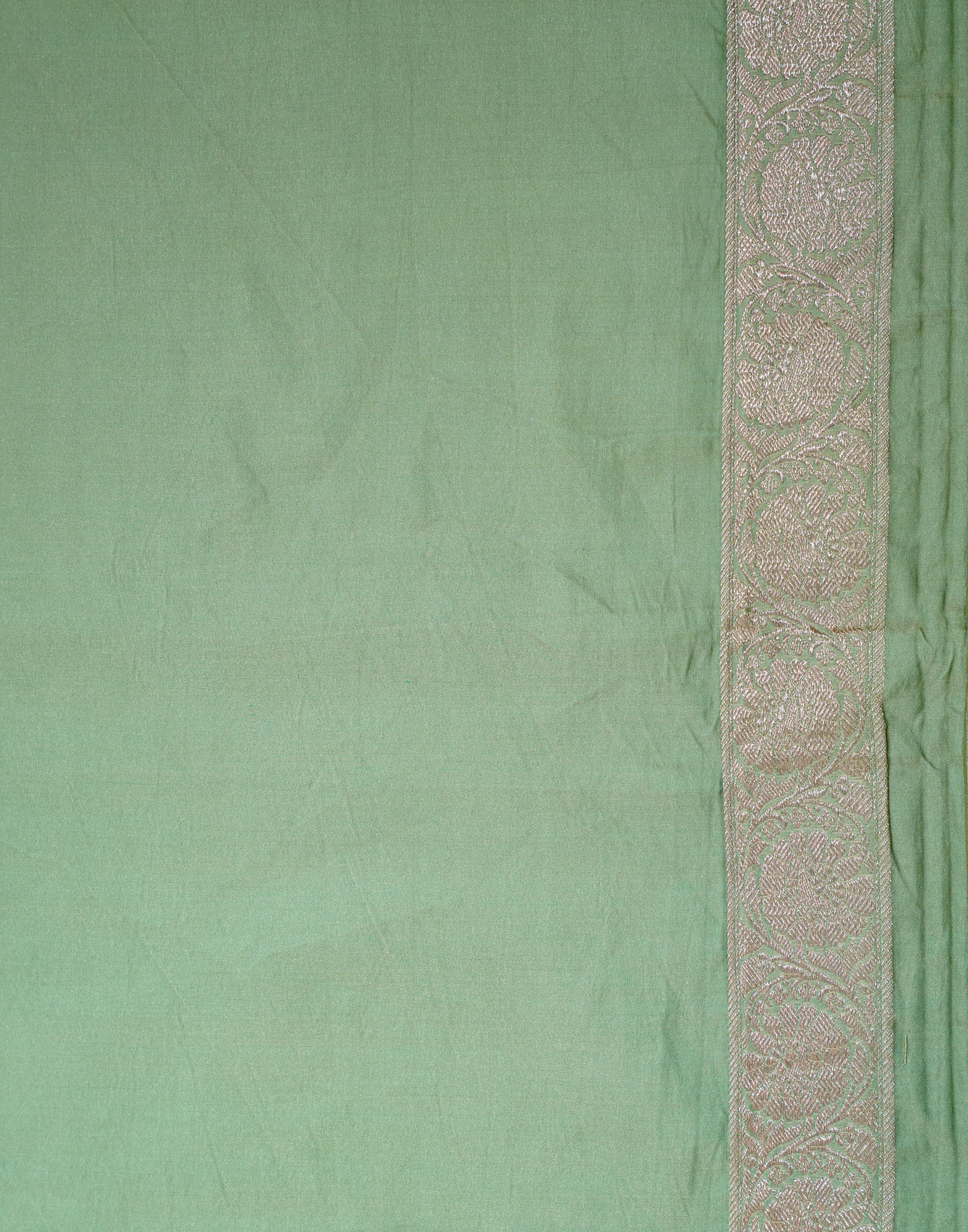 Sage Green Banarasi Mushroo Silk Saree with Floral Weaving & Zari Border