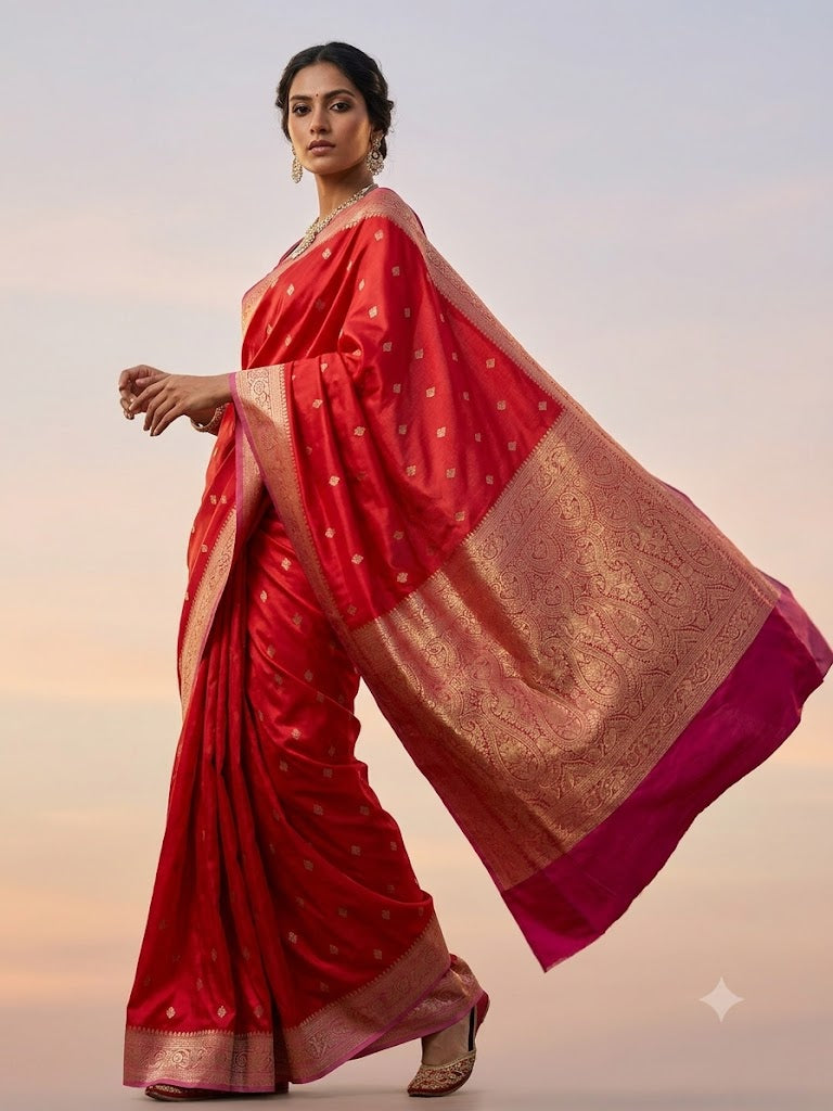 Mashroo Satin Contrast Pallu & Border Saree