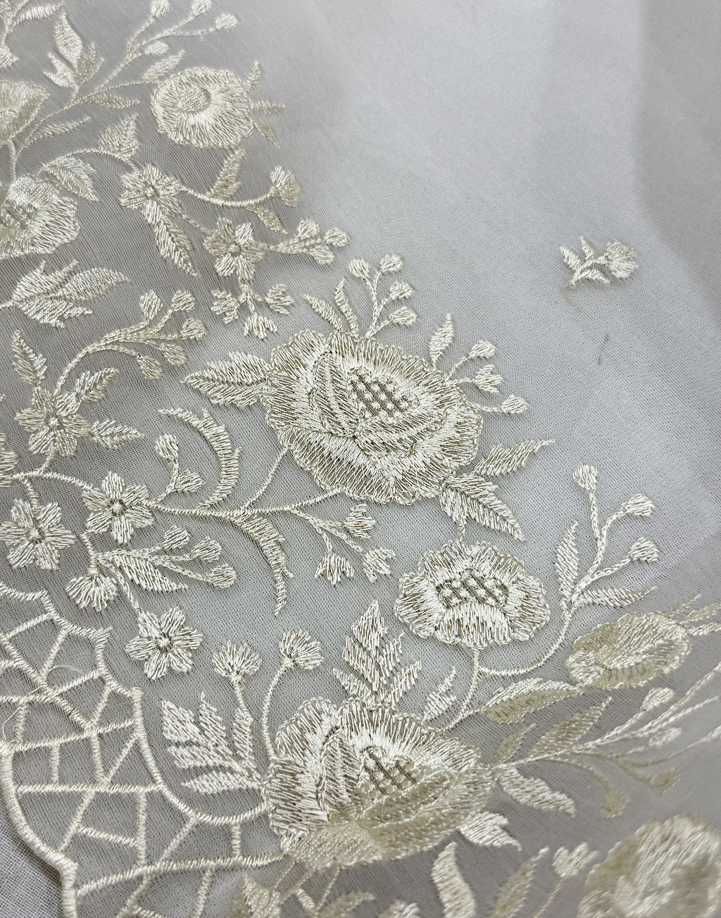 Off White Organza Unstitched Suit with Self Floral Embroidery