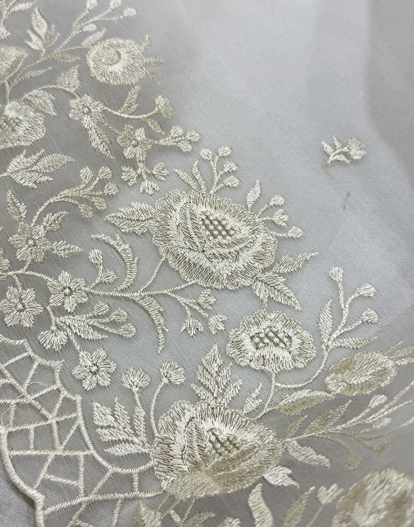 Off White Organza Unstitched Suit with Self Floral Embroidery