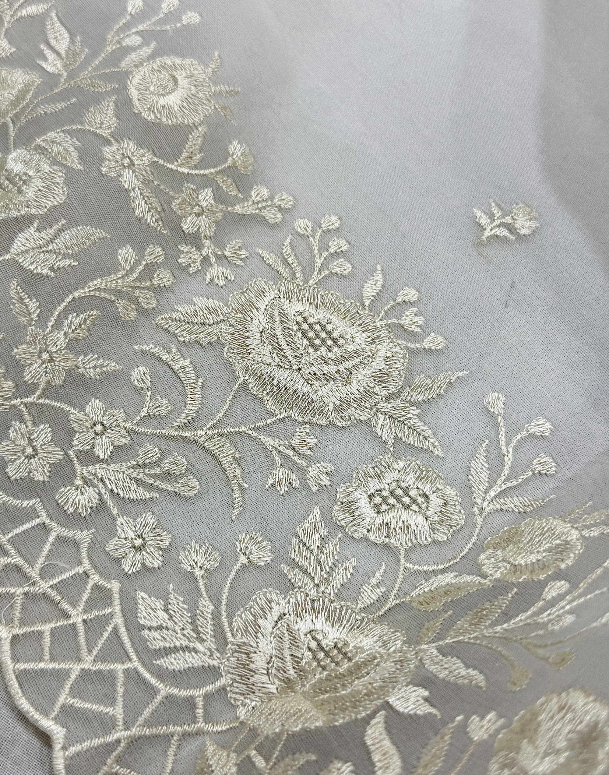 Off White Organza Unstitched Suit with Self Floral Embroidery