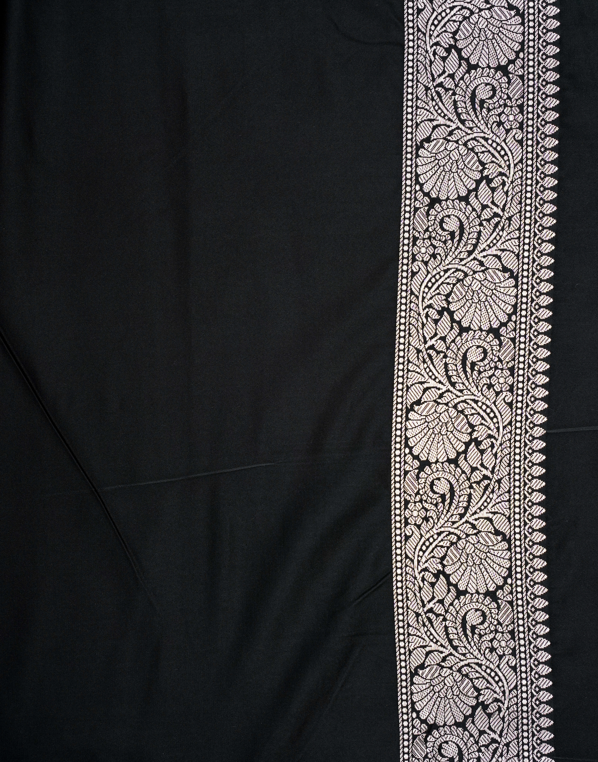 Black Banarasi Mushroo Silk Saree with Zari Border