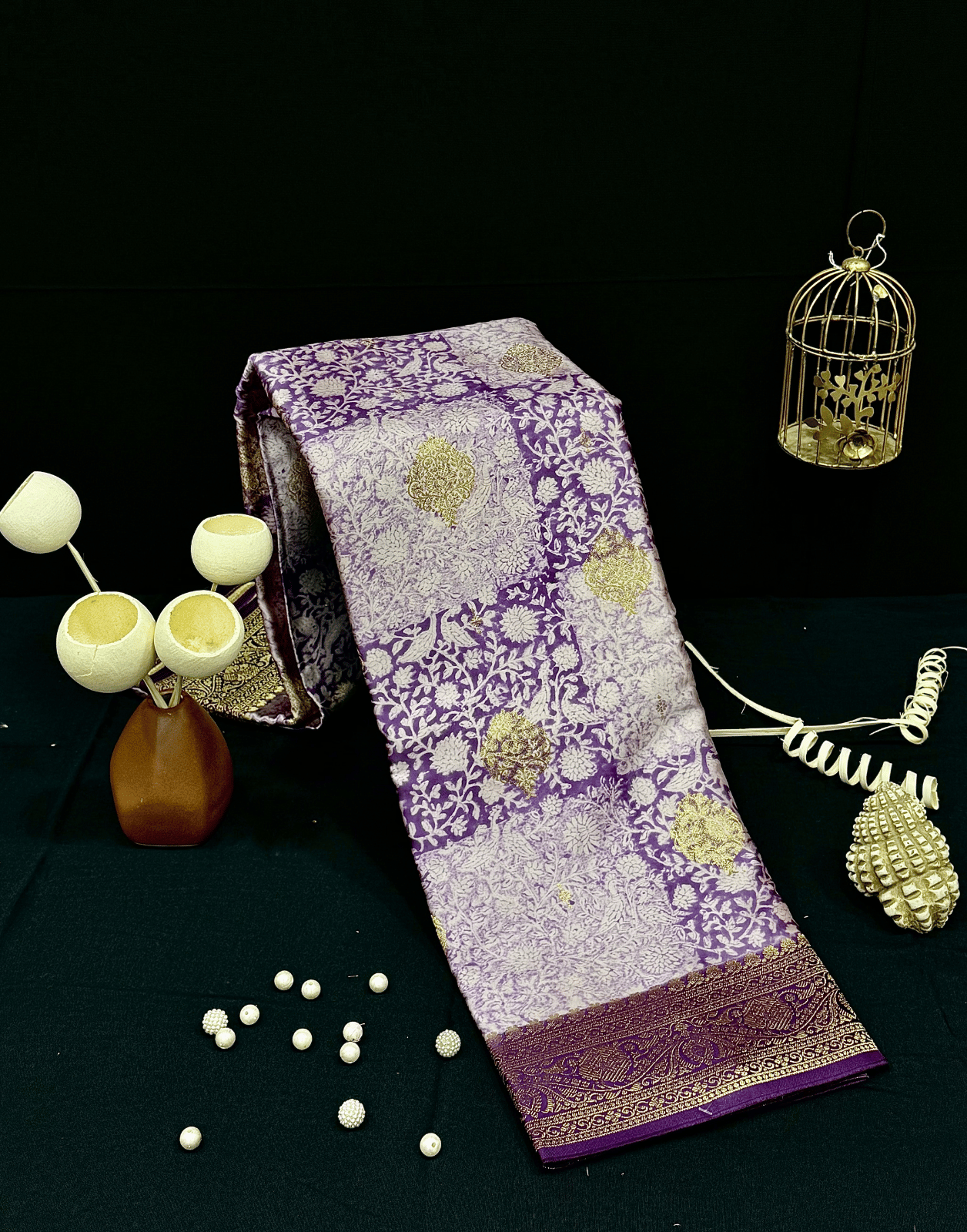 Wine Purple Organza Satin Silk Saree
