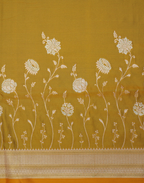 Mustard Gold Banarasi Mushroo Silk Saree with Floral Weaving & Zari Border