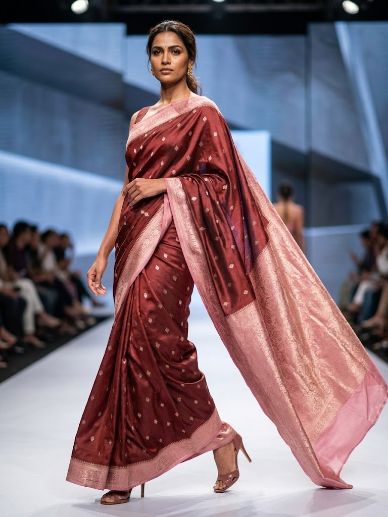 Mashroo Satin Contrast Pallu & Border Saree