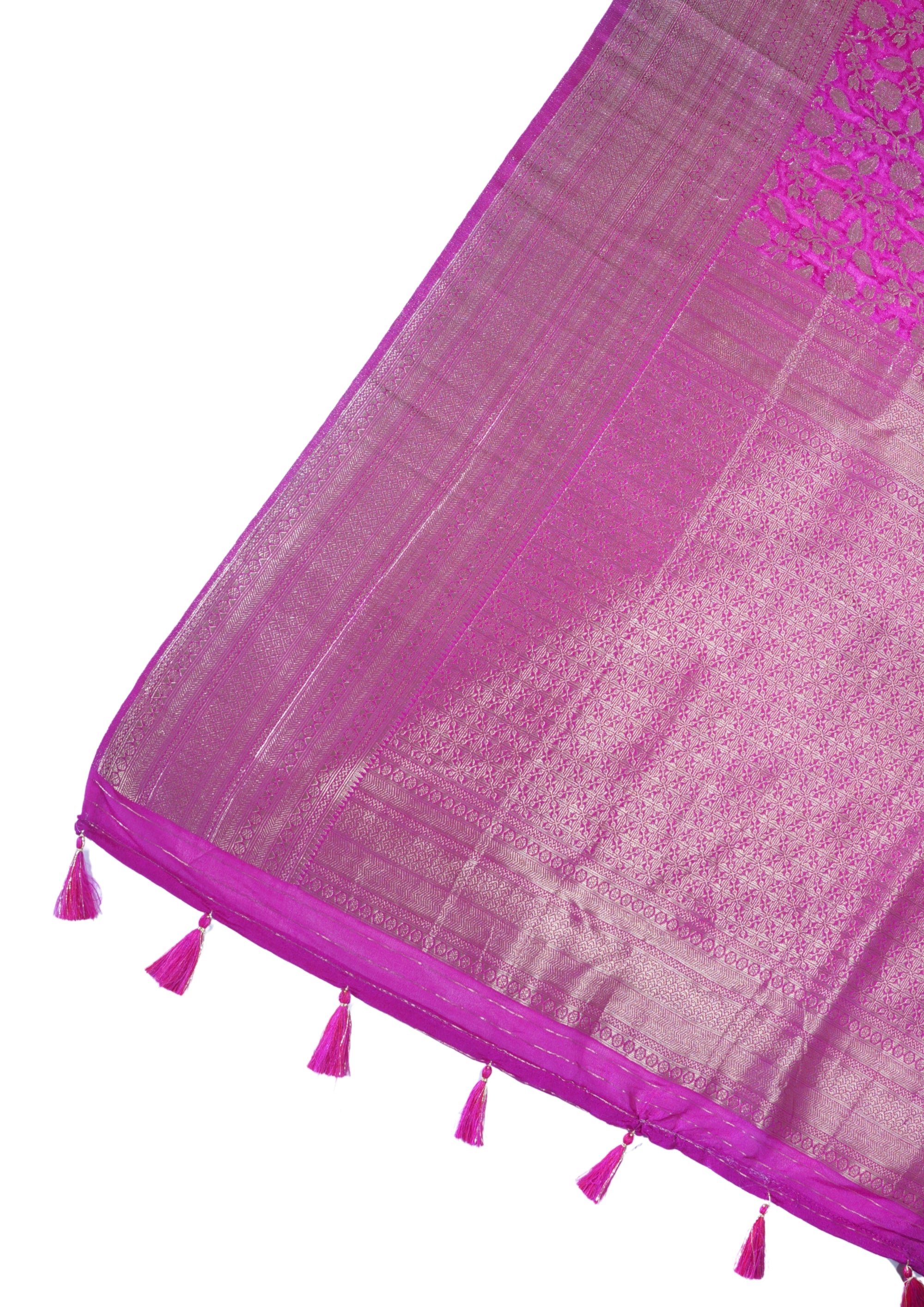 Pink Banarasi Woven Katan Silk Saree Allover Floral Zari work