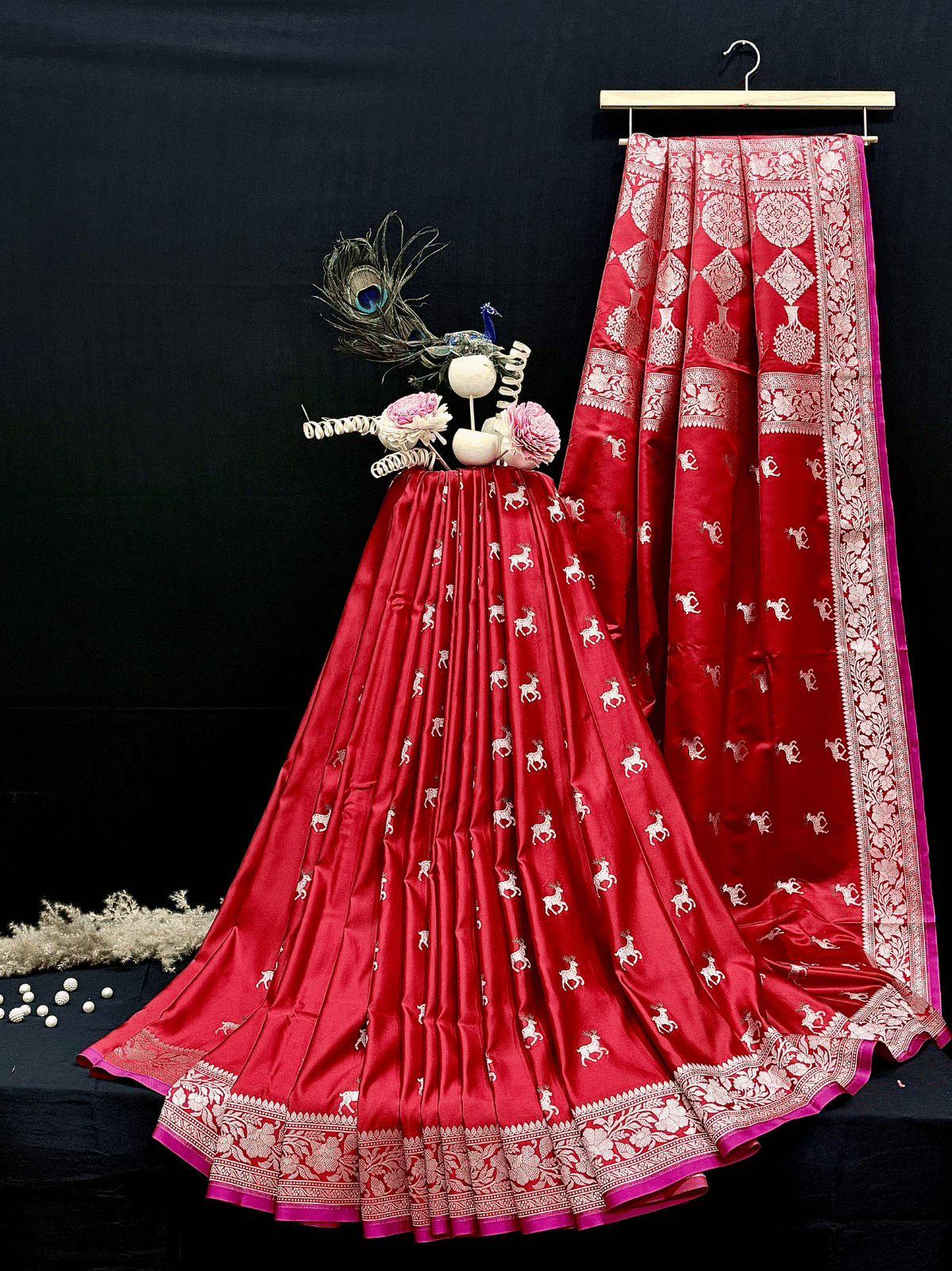 Wine Maroon Handloom Mushroo Satin Silk Saree