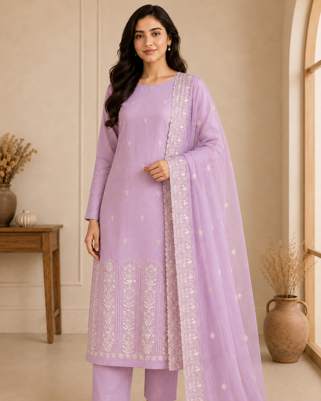 Premium Organza 3-Piece Suit Set with Multi Embroidery (unstitched)