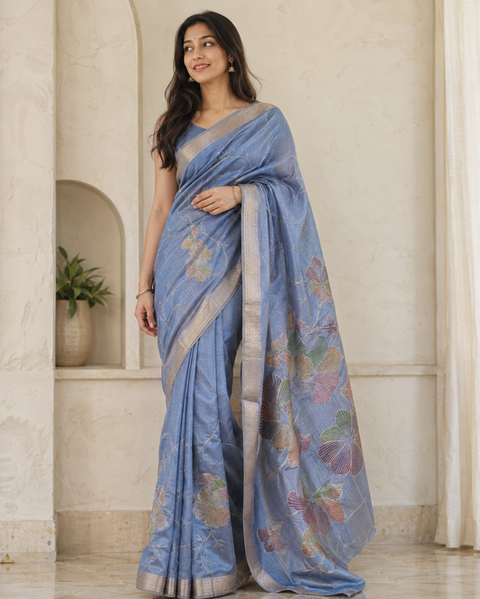 Semi Tusshar Saree with Weaving & Hand Brush Design