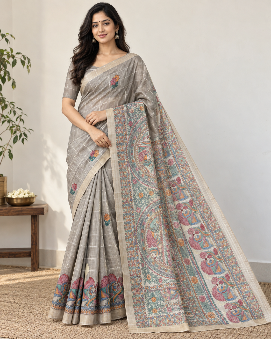 Pure Tusser Matka Madhubani Print Saree