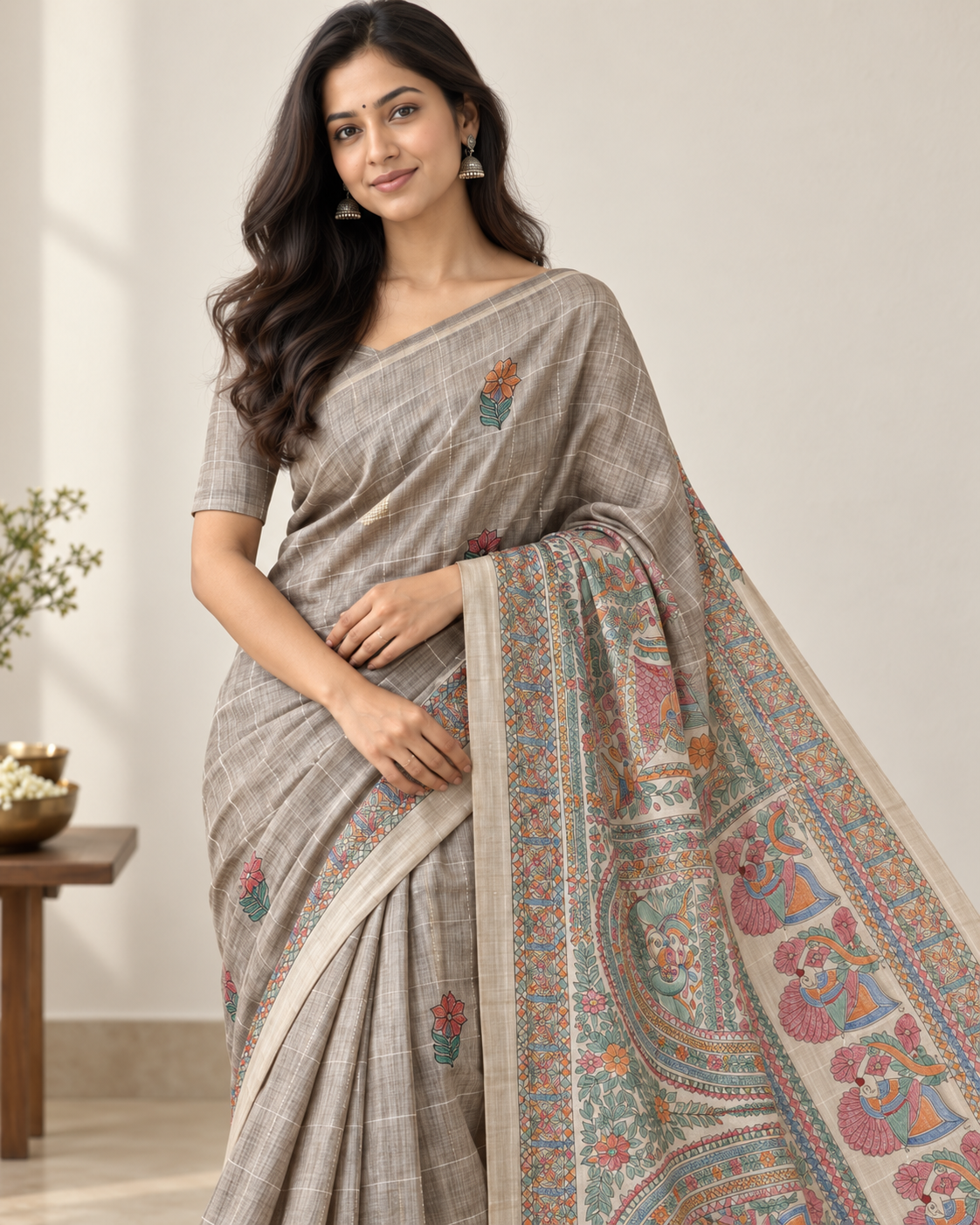 Pure Tusser Matka Madhubani Print Saree