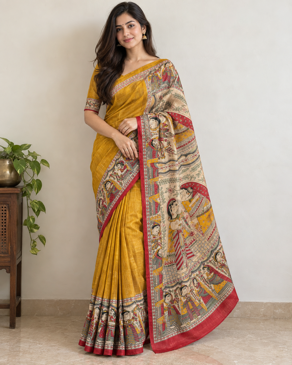 Pure Tusser Matka Madhubani Print Saree