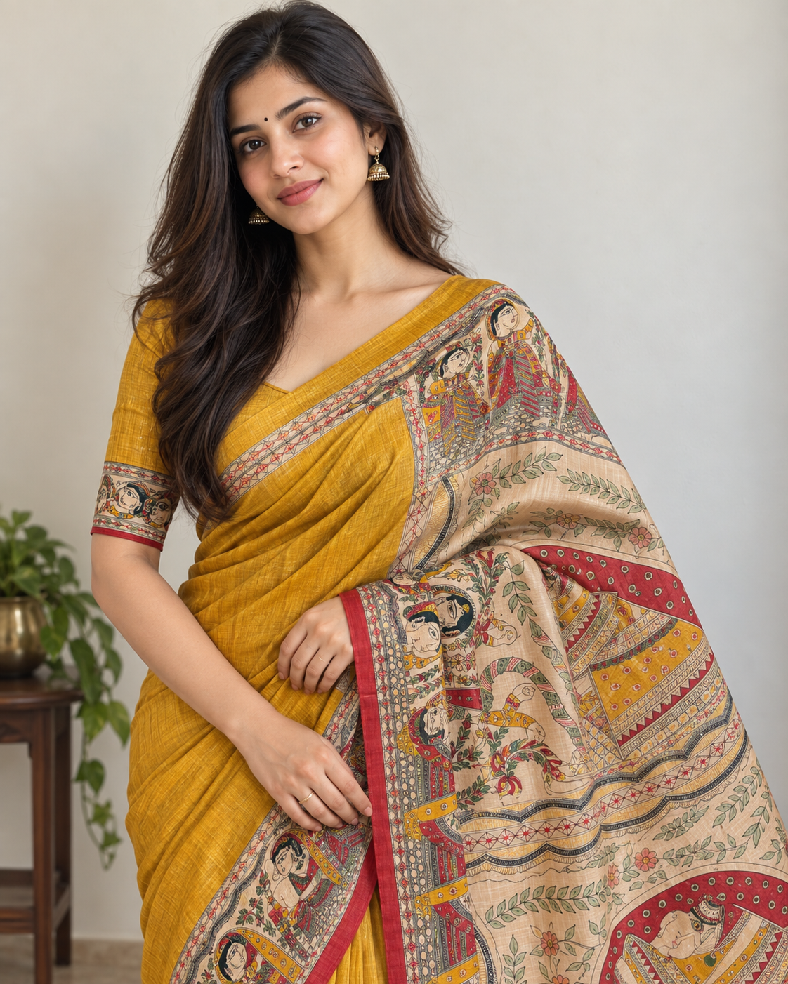 Pure Tusser Matka Madhubani Print Saree