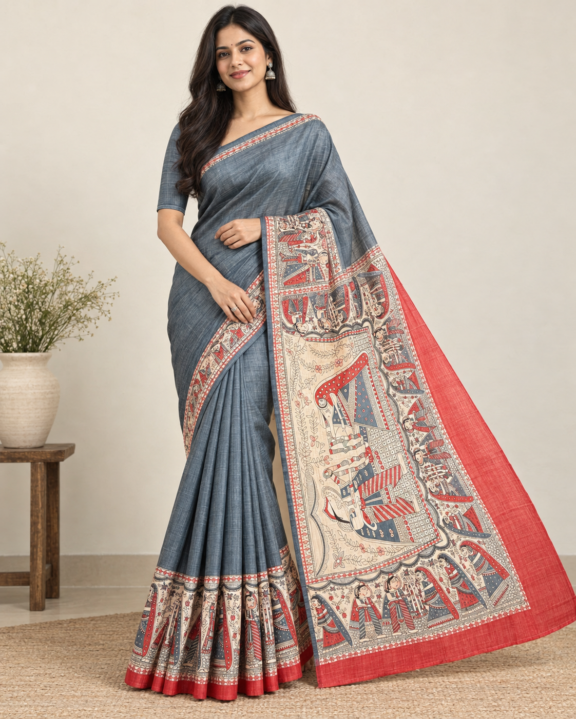 Pure Tusser Matka Madhubani Print Saree