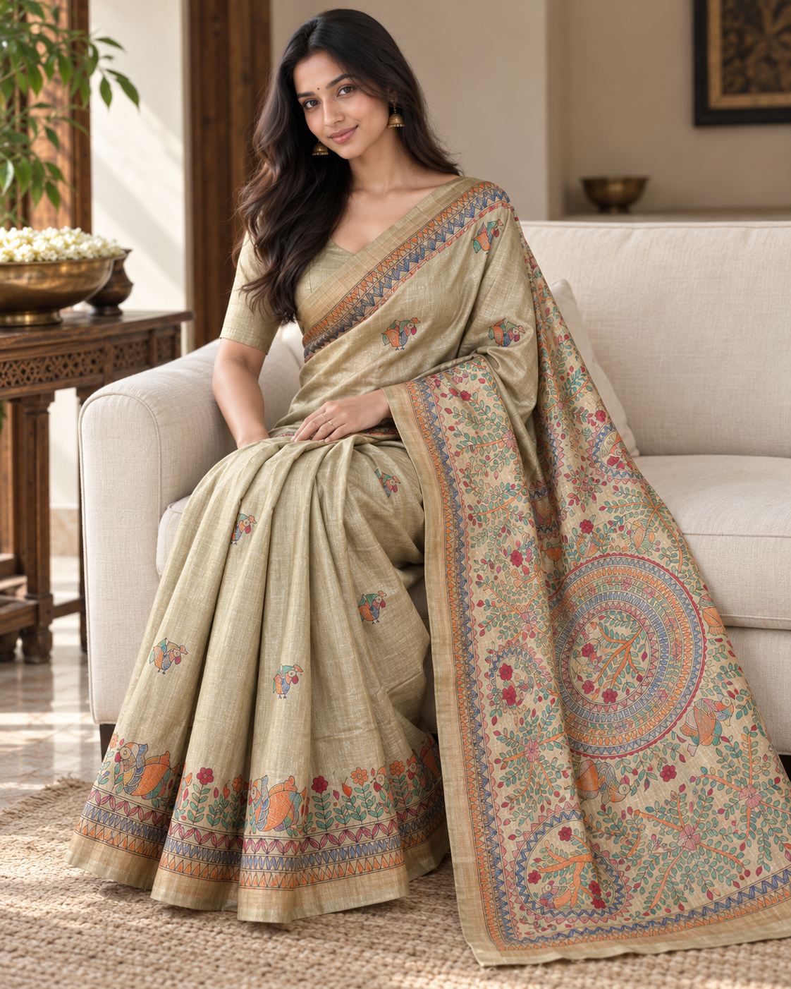 Pure Tusser Matka Madhubani Print Saree