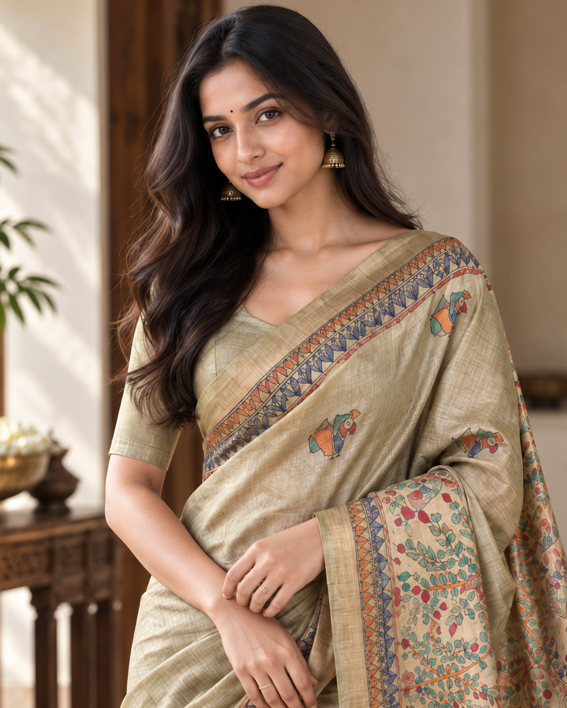 Pure Tusser Matka Madhubani Print Saree