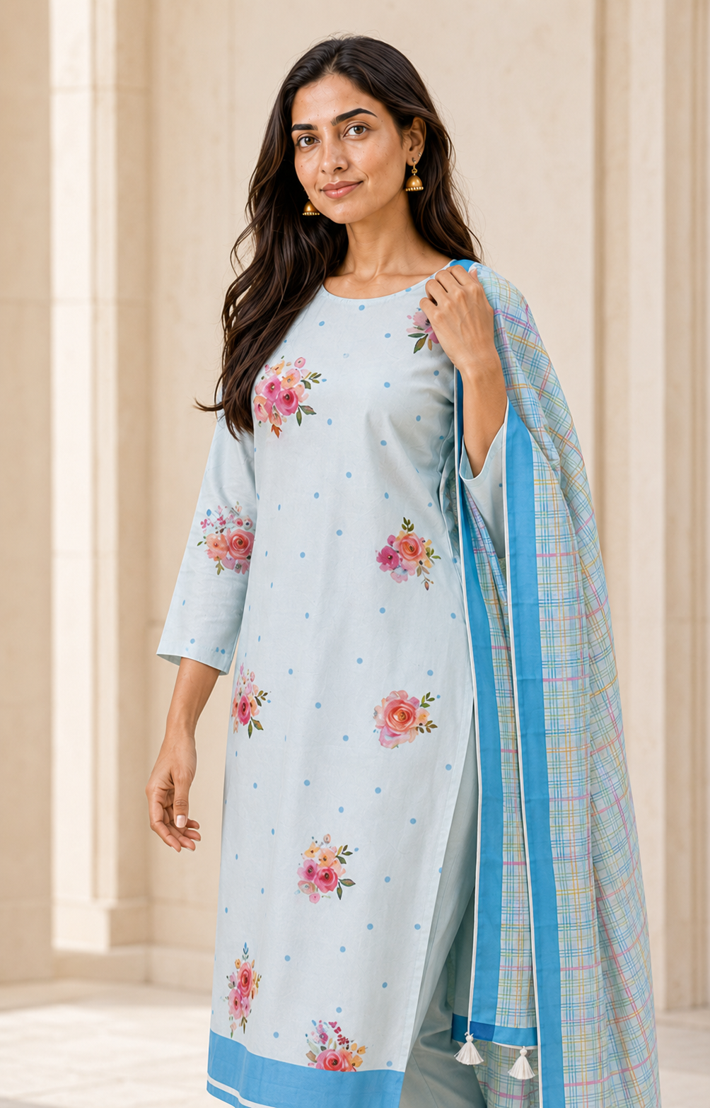 Organza satin with digital print (unstitched)