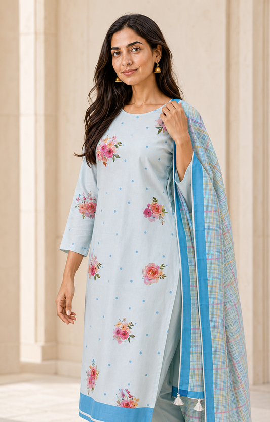 Organza satin with digital print (unstitched)