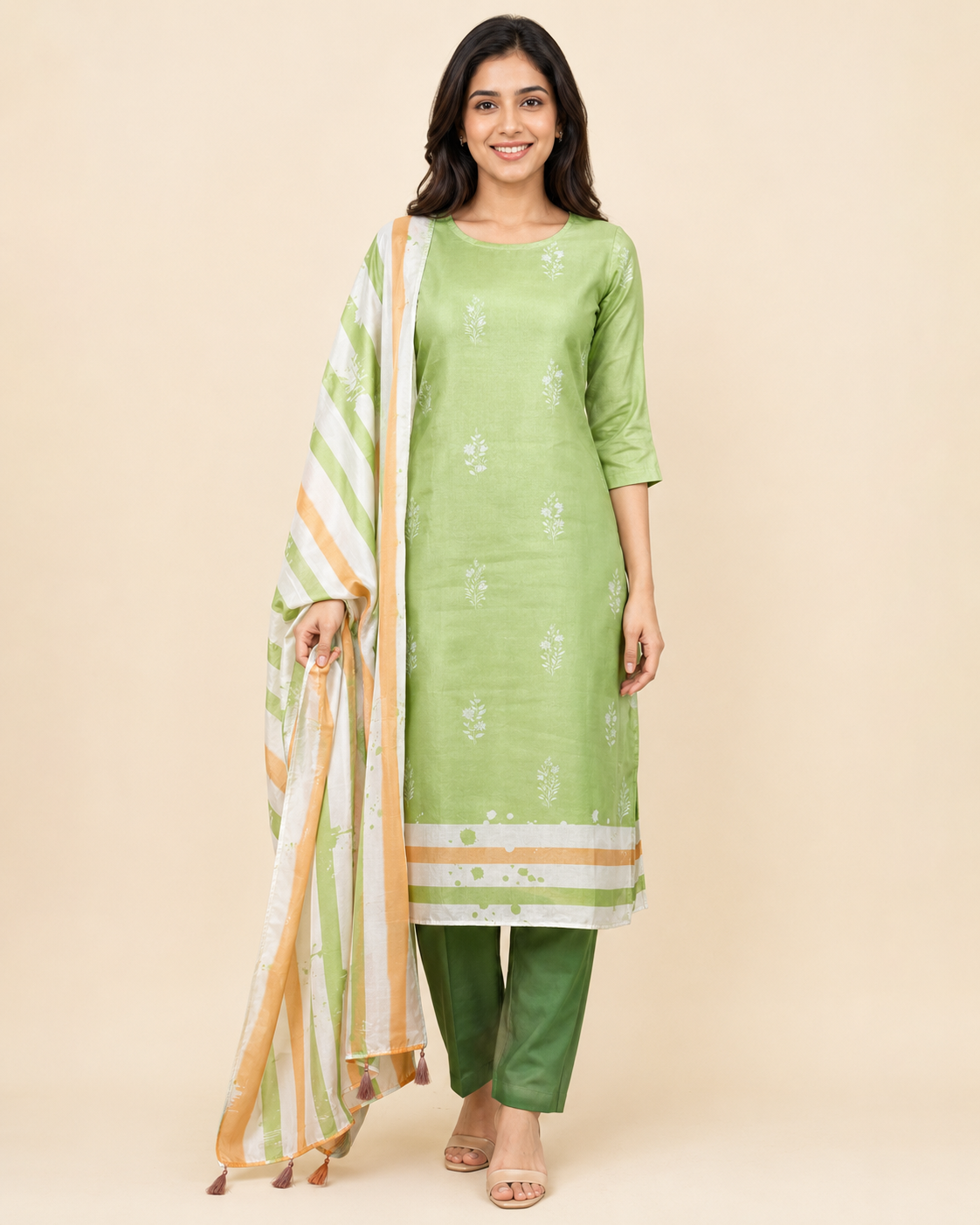Organza satin with digital print (unstitched)