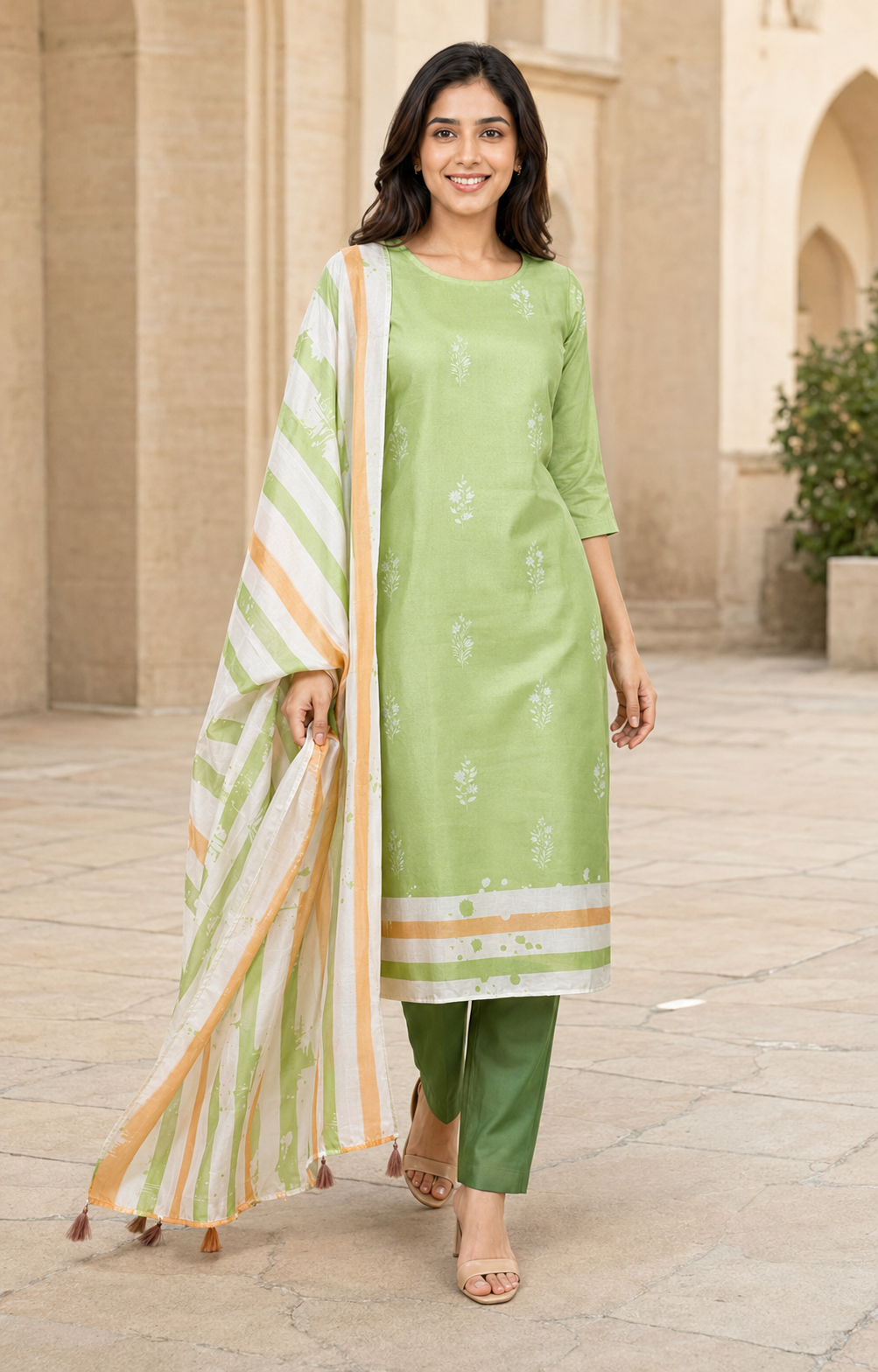Organza satin with digital print (unstitched)