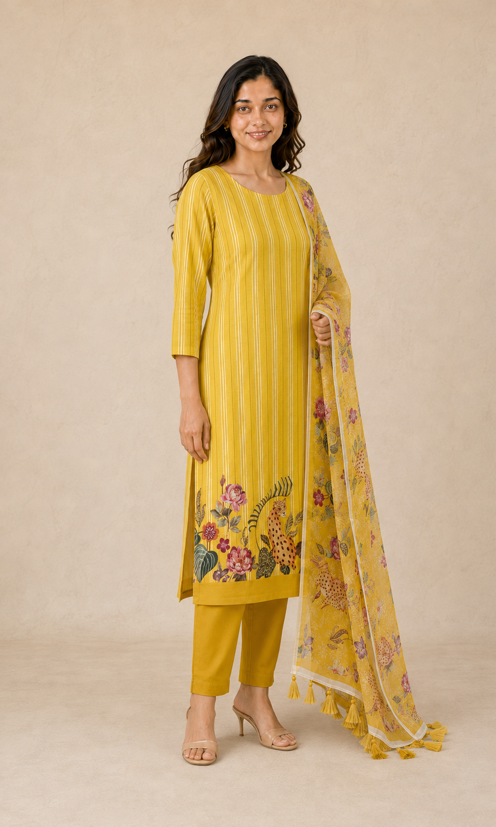 Satin linen fabric with digital print (unstitched)