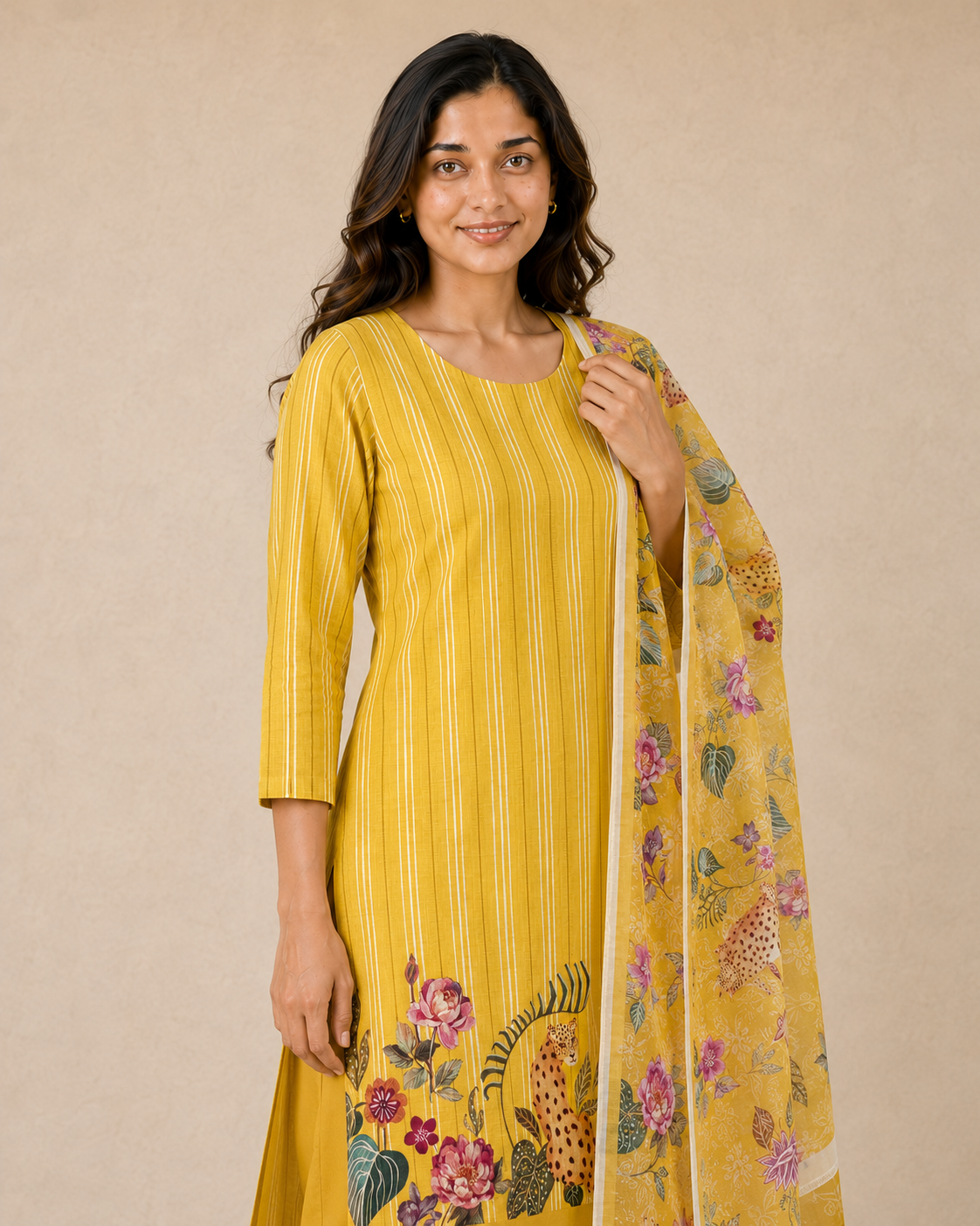 Satin linen fabric with digital print (unstitched)