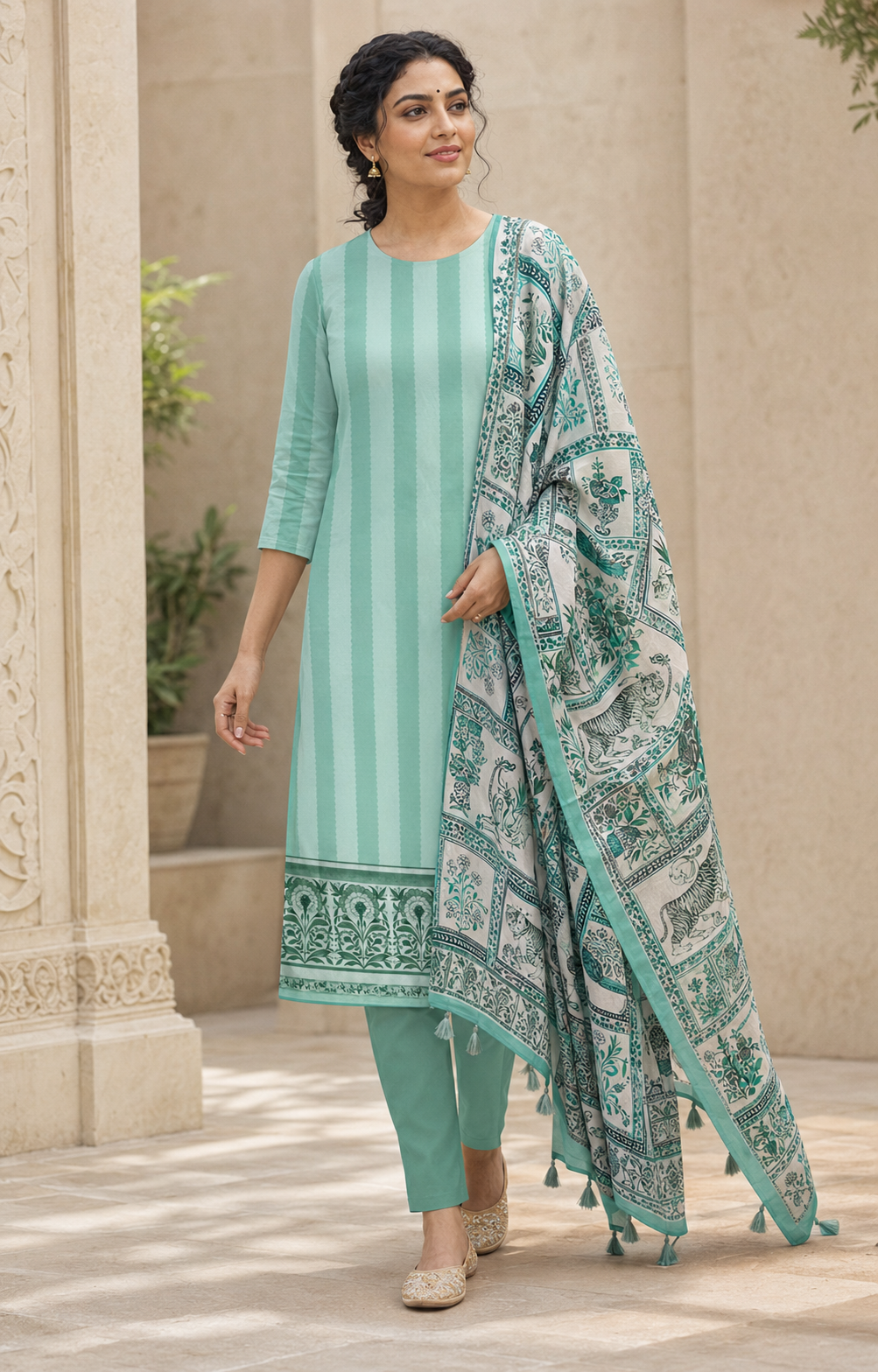 Organza satin with digital print (unstitched)