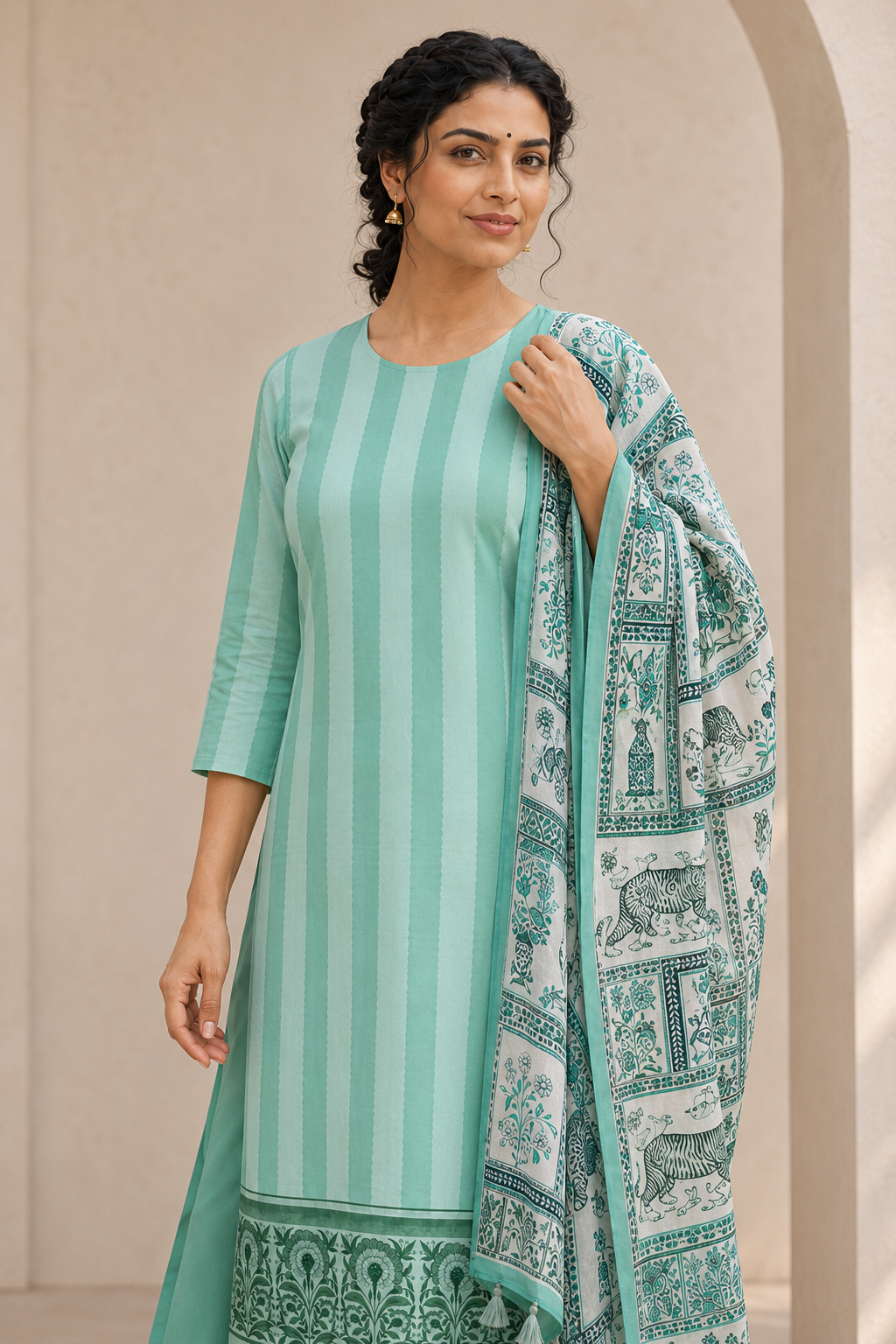 Organza satin with digital print (unstitched)