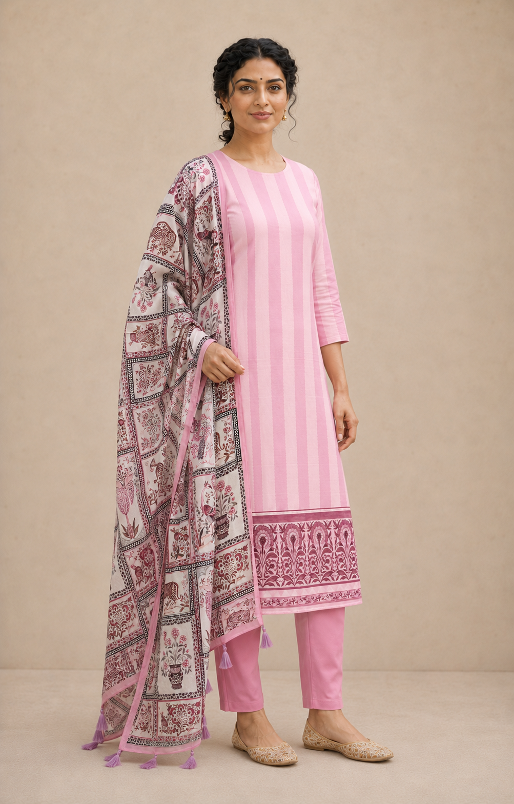 Organza satin with digital print (unstitched)
