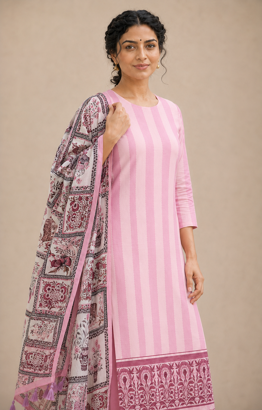 Organza satin with digital print (unstitched)