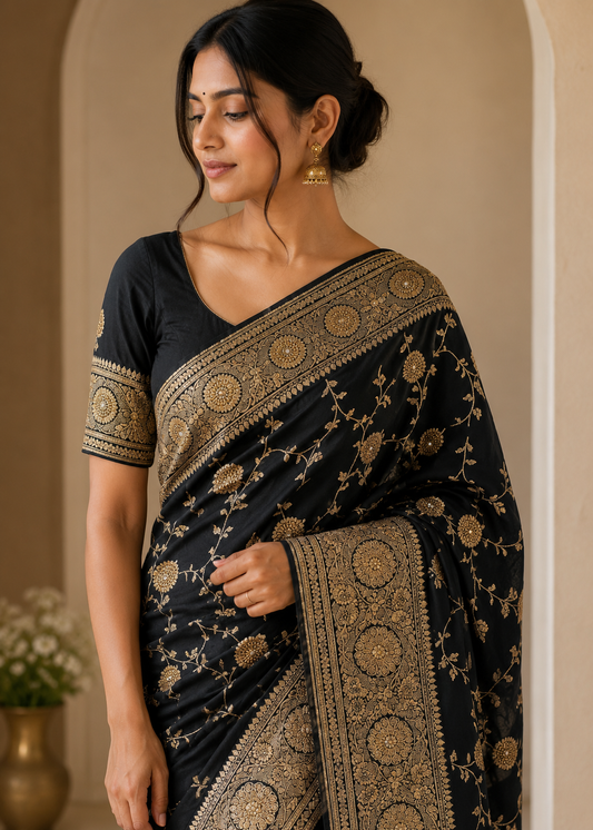 Premium Banarasi Katan Silk Saree with Heavy Zari & Swarovski Work